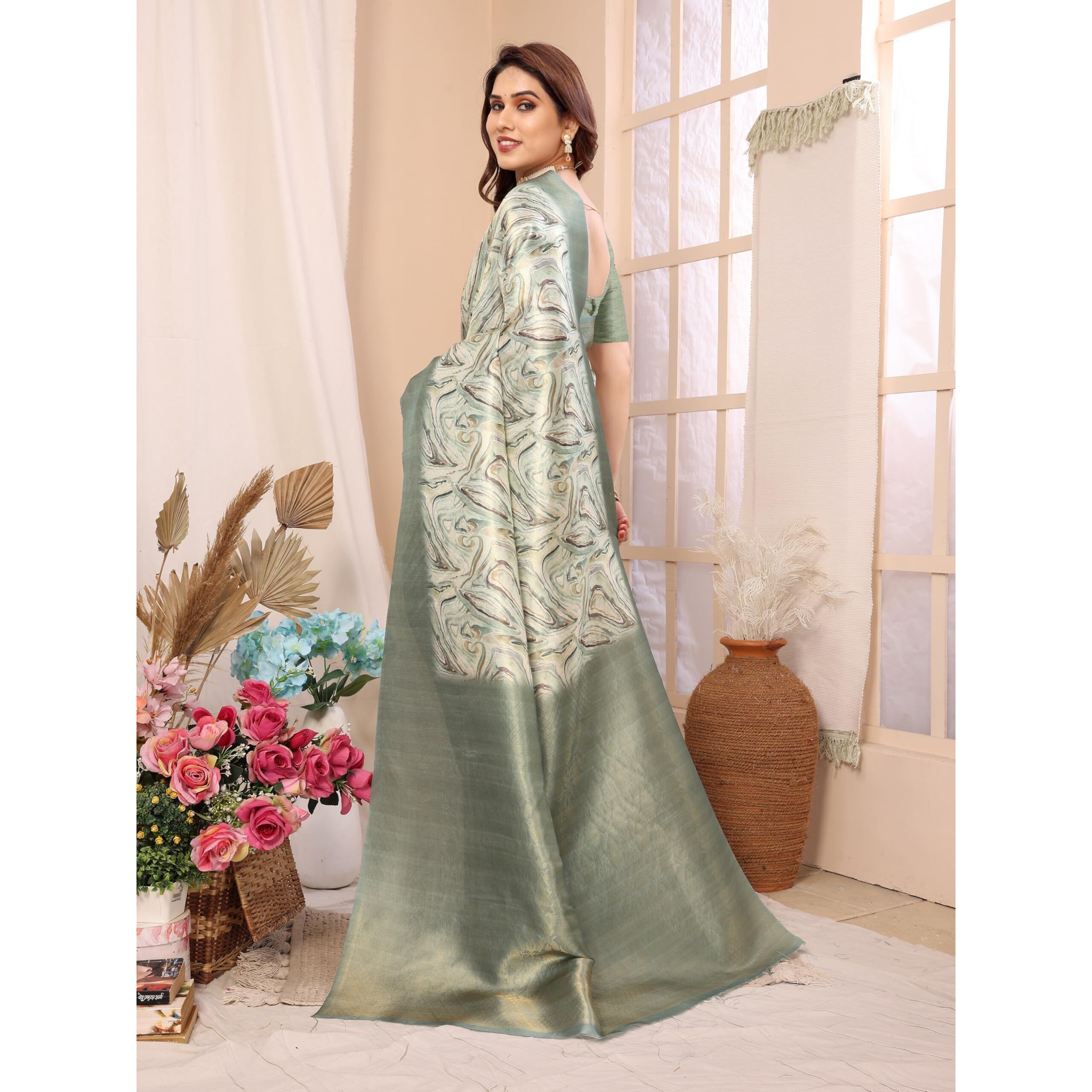 Sidhidata Womens Kanjivaram Banarasi Softy Soft Silk Saree With Unstitched Blouse Piece (Softy Leo_Multicolour_Free Size)