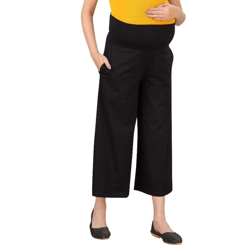 Easy Feed Womens Loose Fit Cotton Maternity Palazzo (PL-Black-L_Black_L)