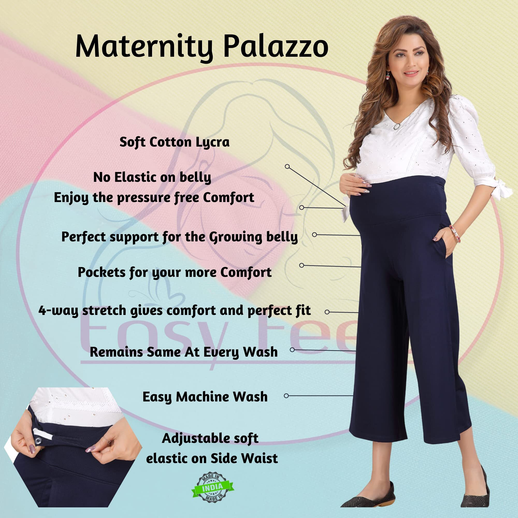 Easy Feed Womens Loose Fit Cotton Maternity Palazzo (PL-Black-L_Black_L)