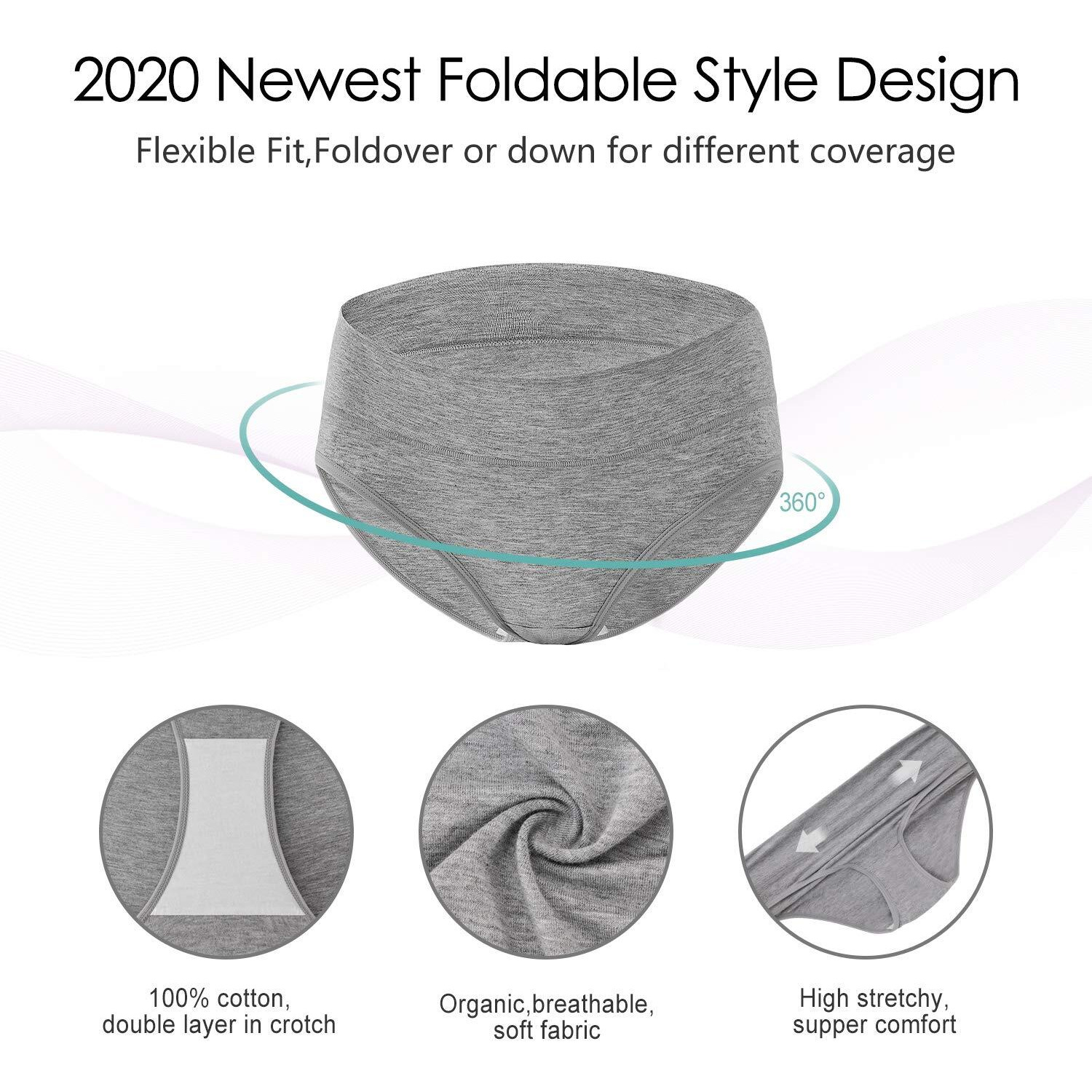 Angelhood Womens Maternity Panties Foldable Maternity Underwear Under Bump Pregnancy Postpartum Brief Pack of 5