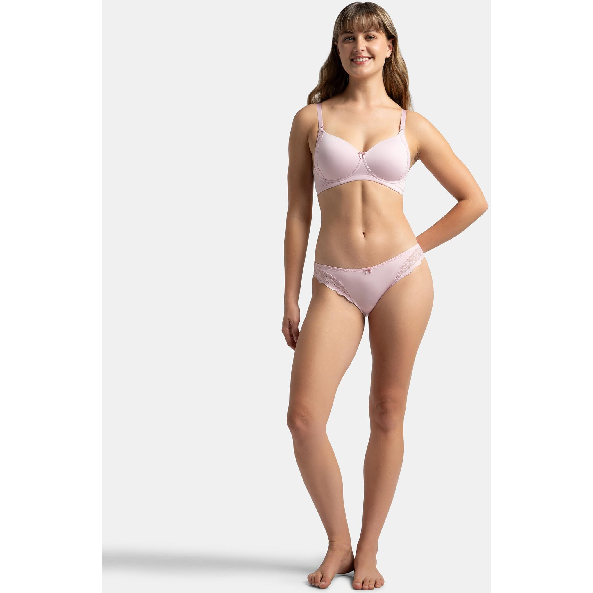 Jockey Womens Medium Coverage Soft Touch Microfiber Nylon Elastane Stretch Mid Waist Lace Styled Bikini with StayFresh Treatment_Style_1813_Fragrant Lily_L