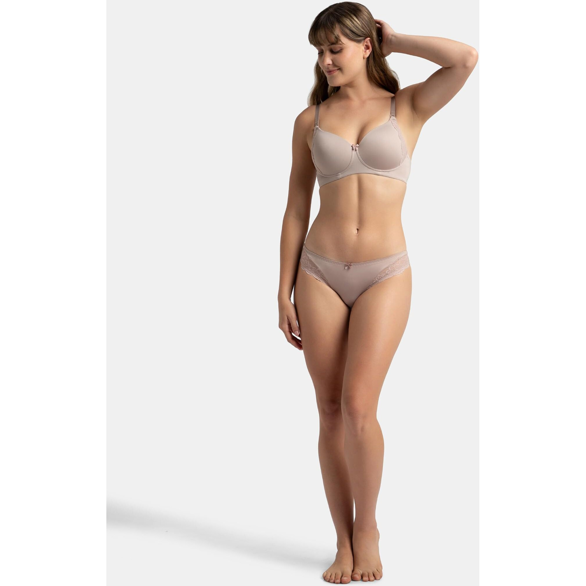 Jockey 1813 Womens Medium Coverage Soft Touch Microfiber Nylon Elastane Stretch Mid Waist Lace Styled Bikini with StayFresh Treatment_Mocha_M