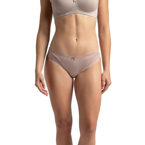 Jockey 1813 Womens Medium Coverage Soft Touch Microfiber Nylon Elastane Stretch Mid Waist Lace Styled Bikini with StayFresh Treatment_Mocha_L