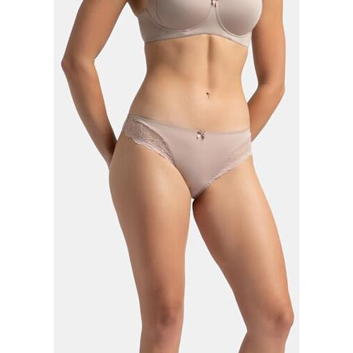 Jockey 1813 Womens Medium Coverage Soft Touch Microfiber Nylon Elastane Stretch Mid Waist Lace Styled Bikini with StayFresh Treatment_Mocha_L