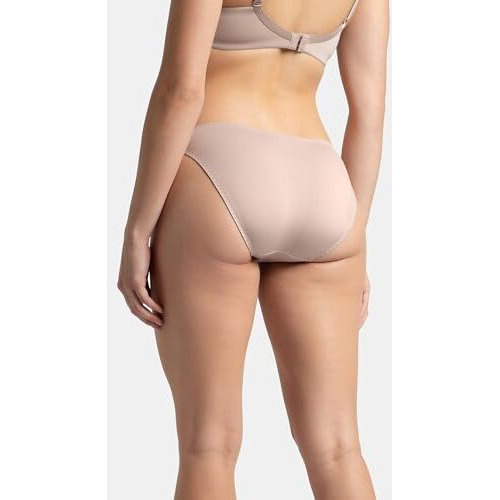 Jockey 1813 Womens Medium Coverage Soft Touch Microfiber Nylon Elastane Stretch Mid Waist Lace Styled Bikini with StayFresh Treatment_Mocha_L