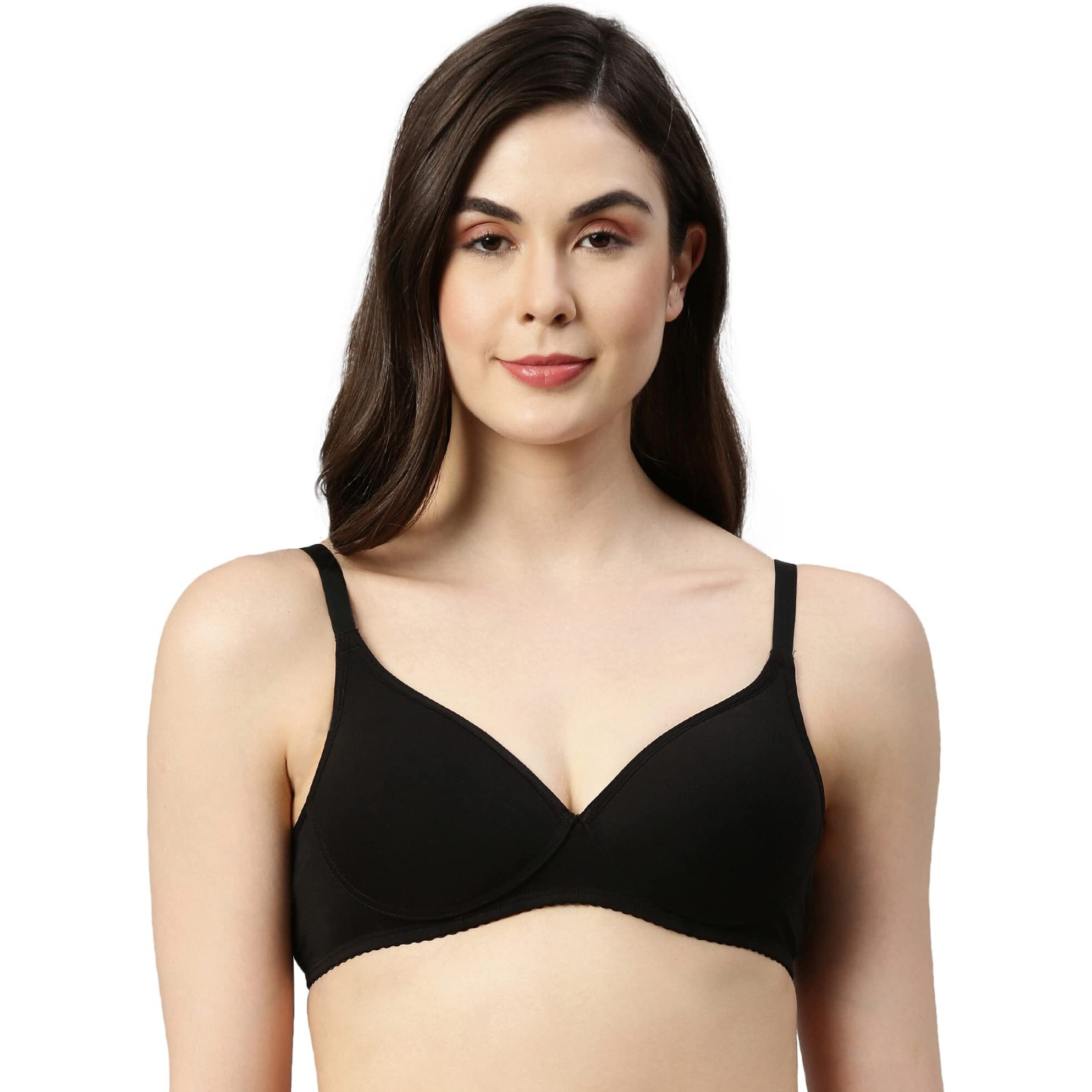 Enamor A039 Perfect Coverage Supima Cotton T-Shirt Bra- Padded Wirefree & Medium Coverage BLACK