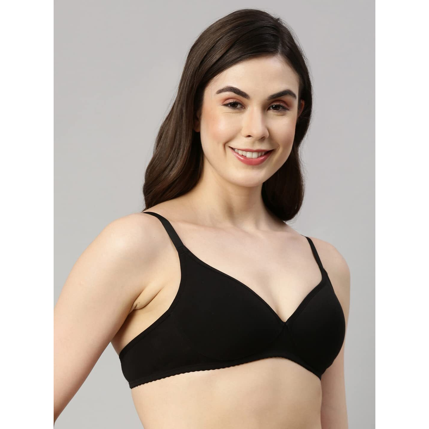 Enamor A039 Perfect Coverage Supima Cotton T-Shirt Bra- Padded Wirefree & Medium Coverage BLACK
