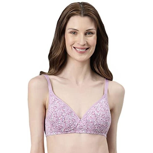 Enamor Womens Cotton Wire Free Casual T-Shirt Padded Non Wired Bra (A039_Lilac Aster_32D)