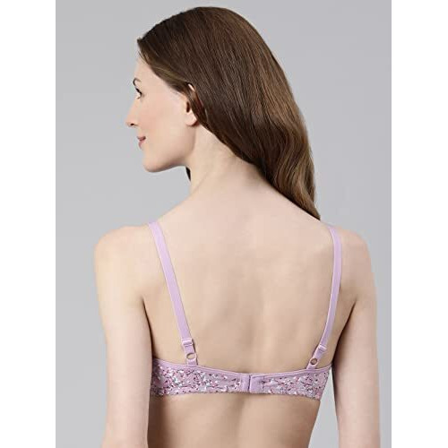 Enamor Womens Cotton Wire Free Casual T-Shirt Padded Non Wired Bra (A039_Lilac Aster_32D)