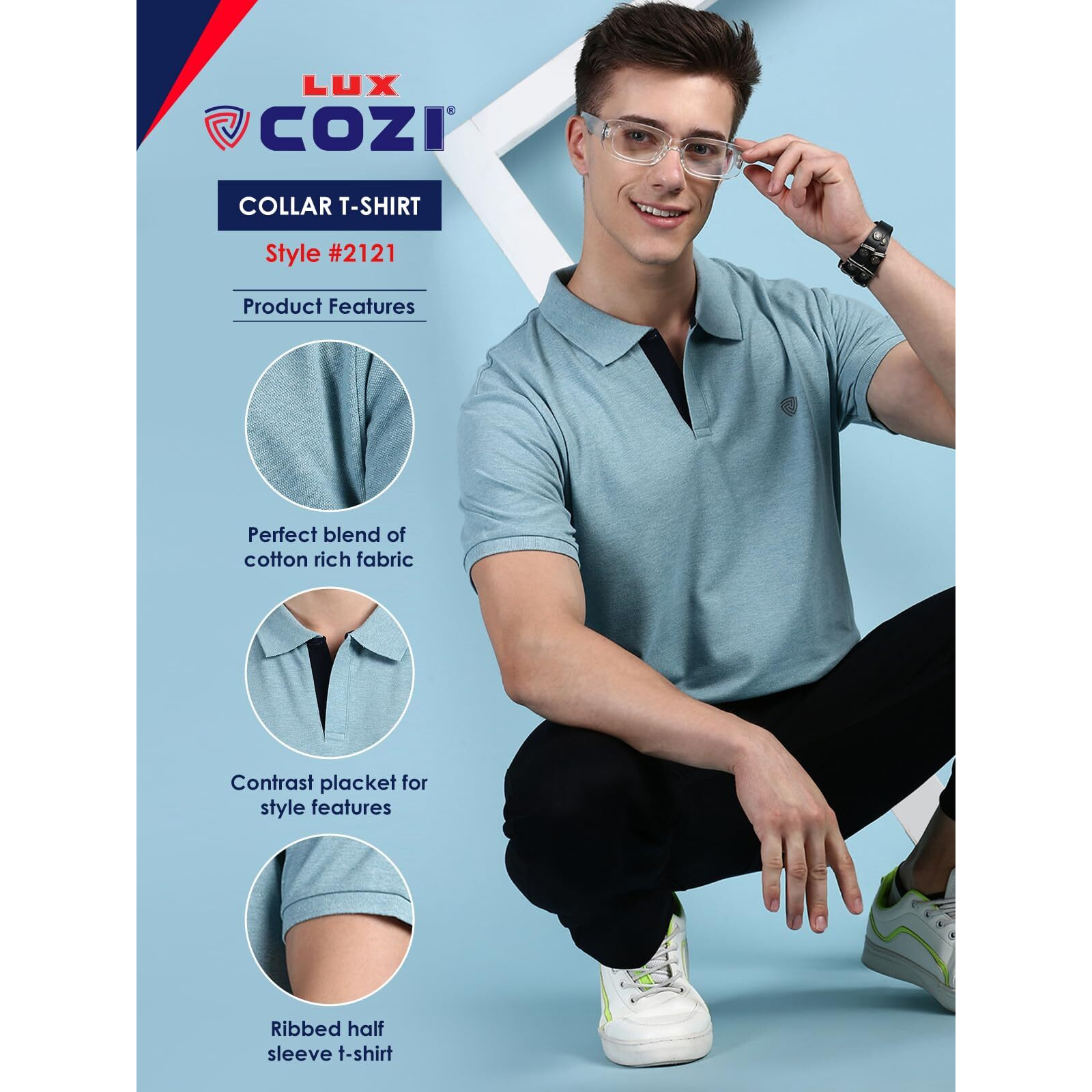 Lux Cozi Pack of 2 Pale Green and Ink Blue Regular fit Half Sleeves Polo Neck T-Shirt for Men |Polo Casual Tshirt for Men | 100% Combed Cotton - Colour Fresh Quick Dry Ultra Soft (Size  XX-Large)