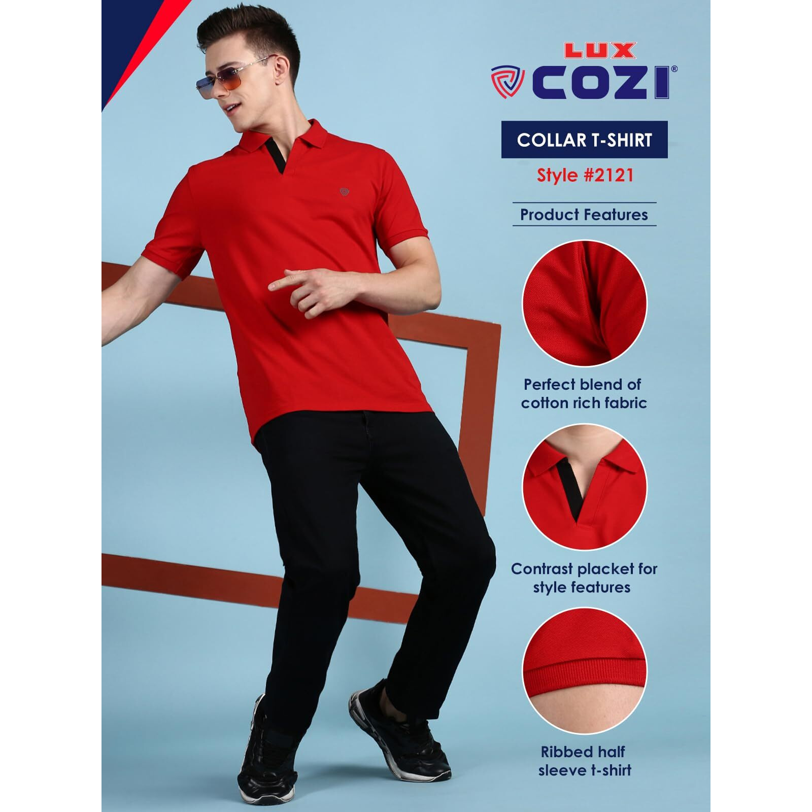 Lux Cozi Pack of 2 Red and Yellow Regular fit Half Sleeves Polo Neck T-Shirt for Men |Polo Casual Tshirt for Men | 100% Combed Cotton - Colour Fresh Quick Dry Ultra Soft (Size  Large)