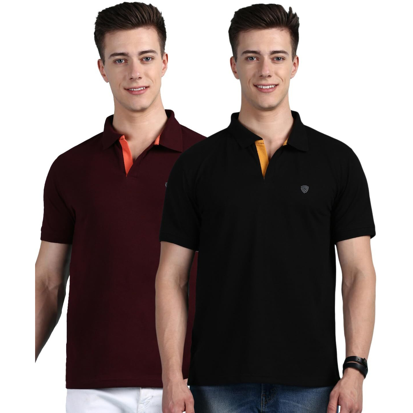 Lux Cozi Pack of 2 Coffee and Black Regular fit Half Sleeves Polo Neck T-Shirt for Men |Polo Casual Tshirt for Men | 100% Combed Cotton - Colour Fresh Quick Dry Ultra Soft (Size  Small)