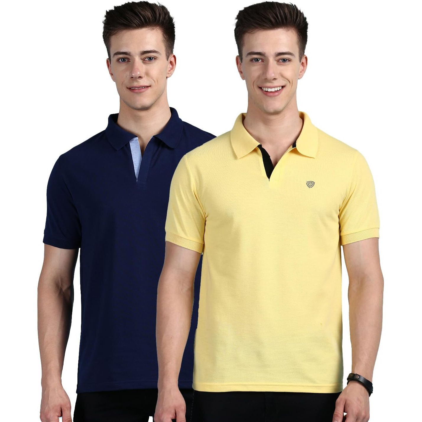 Lux Cozi Pack of 2 Ink Blue and Yellow Regular fit Half Sleeves Polo Neck T-Shirt for Men |Polo Casual Tshirt for Men | 100% Combed Cotton - Colour Fresh Quick Dry Ultra Soft (Size  X-Large)