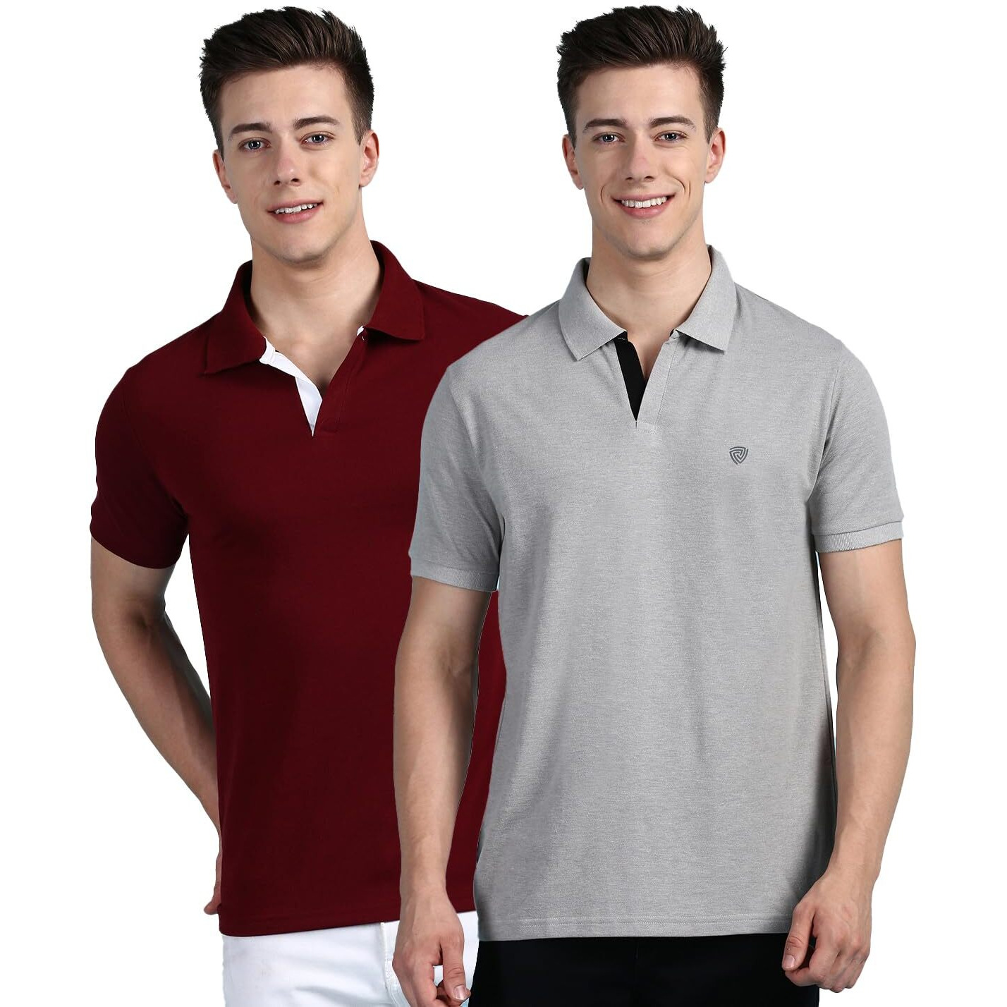 Lux Cozi Pack of 2 Maroon and Grey Melange Regular fit Half Sleeves Polo Neck T-Shirt for Men |Polo Casual Tshirt for Men | 100% Combed Cotton - Colour Fresh Quick Dry Ultra Soft (Size  Small)