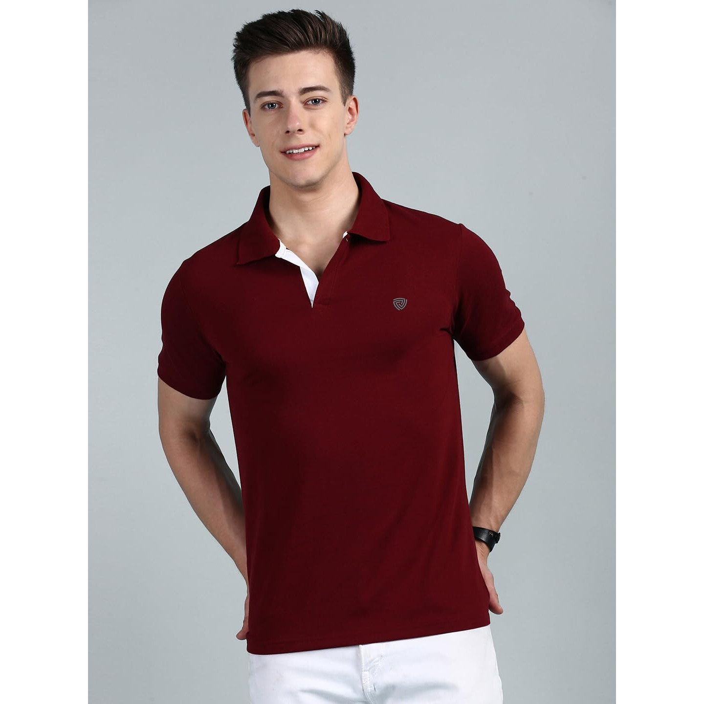 Lux Cozi Pack of 2 Maroon and Grey Melange Regular fit Half Sleeves Polo Neck T-Shirt for Men |Polo Casual Tshirt for Men | 100% Combed Cotton - Colour Fresh Quick Dry Ultra Soft (Size  Small)