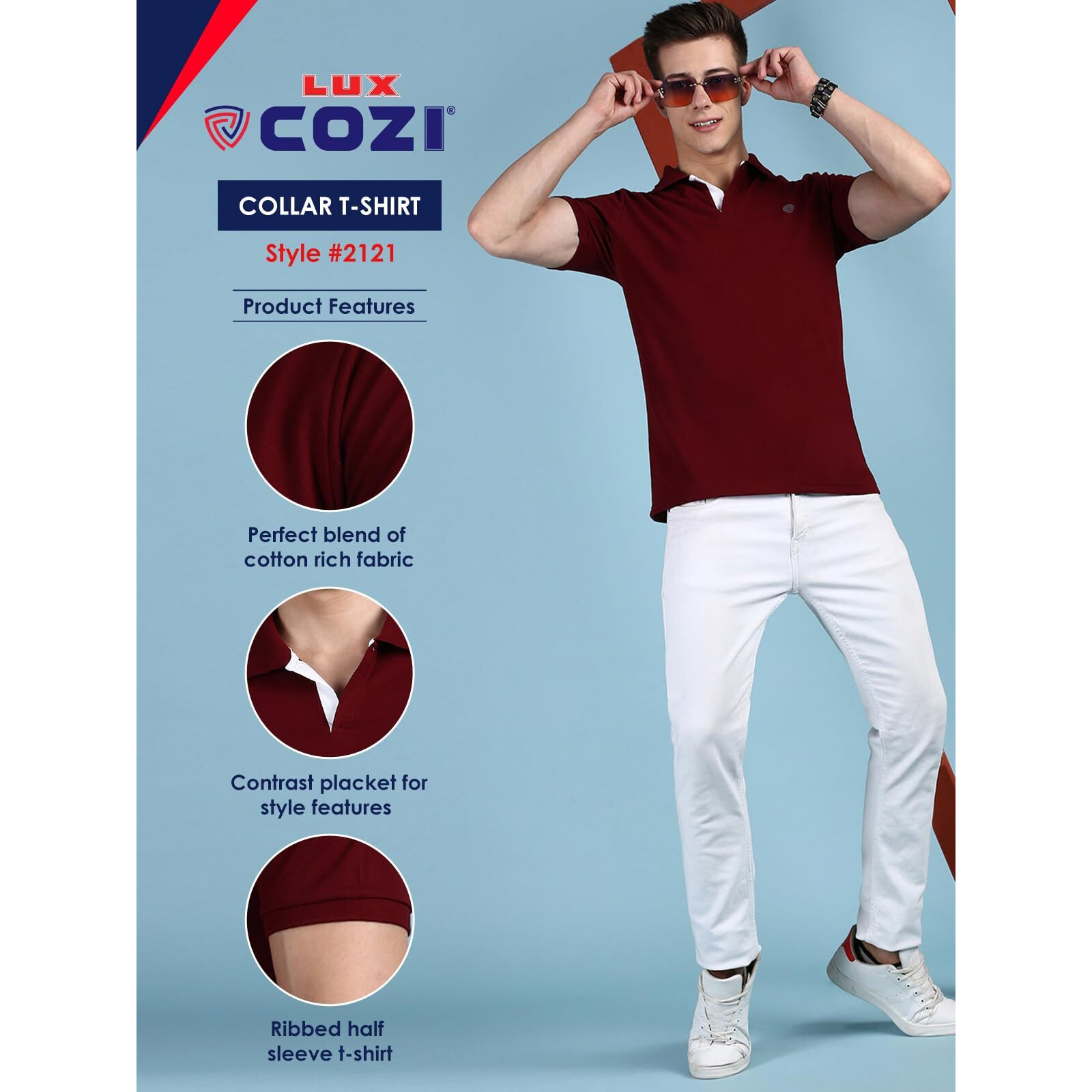 Lux Cozi Pack of 2 Maroon and Grey Melange Regular fit Half Sleeves Polo Neck T-Shirt for Men |Polo Casual Tshirt for Men | 100% Combed Cotton - Colour Fresh Quick Dry Ultra Soft (Size  Small)