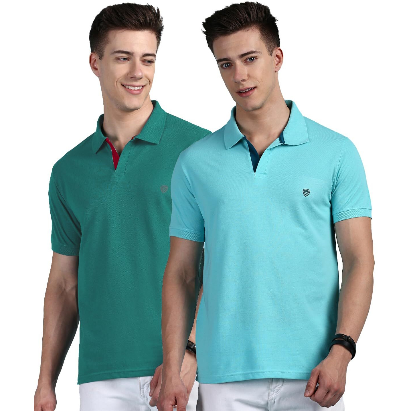 Lux Cozi Pack of 2 Pool Blue and Sea Green Regular fit Half Sleeves Polo Neck T-Shirt for Men |Polo Casual Tshirt for Men | 100% Combed Cotton - Colour Fresh Quick Dry Ultra Soft (Size  Small)