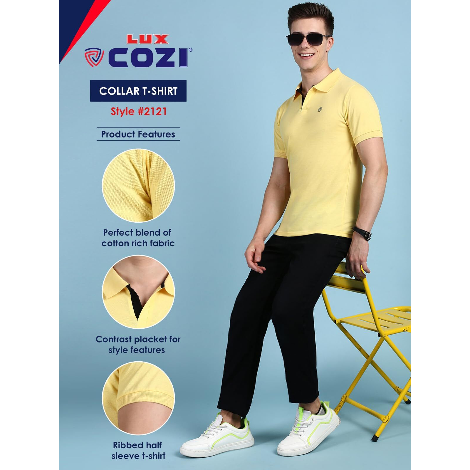Lux Cozi Pack of 2 Yellow and Sea Green Regular fit Half Sleeves Polo Neck T-Shirt for Men |Polo Casual Tshirt for Men | 100% Combed Cotton - Colour Fresh Quick Dry Ultra Soft (Size  Small)
