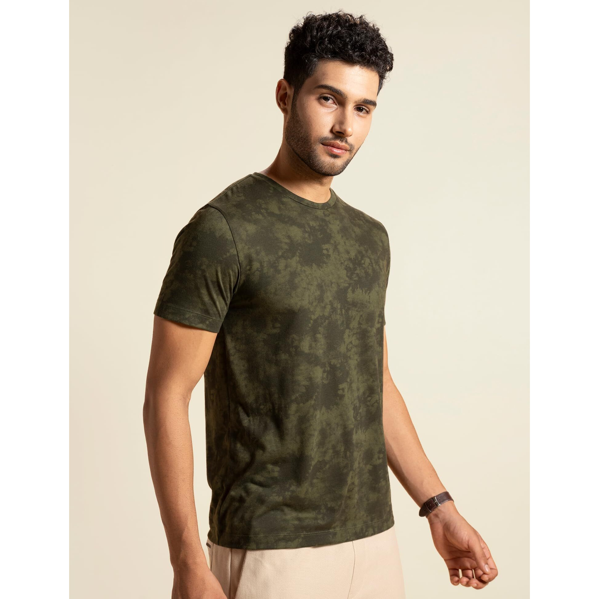 DAMENSCH Mens Regular Fit Cotton Blend Crew Neck Melange Tshirt | round neck t shirts for men t shirt for men t shirts for man tshirt for men stylish-Battle Green-L