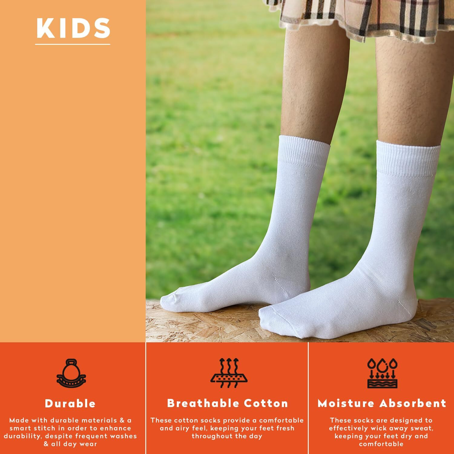 Supersox Kids Combed Cotton School Socks Pack of 5 (White)