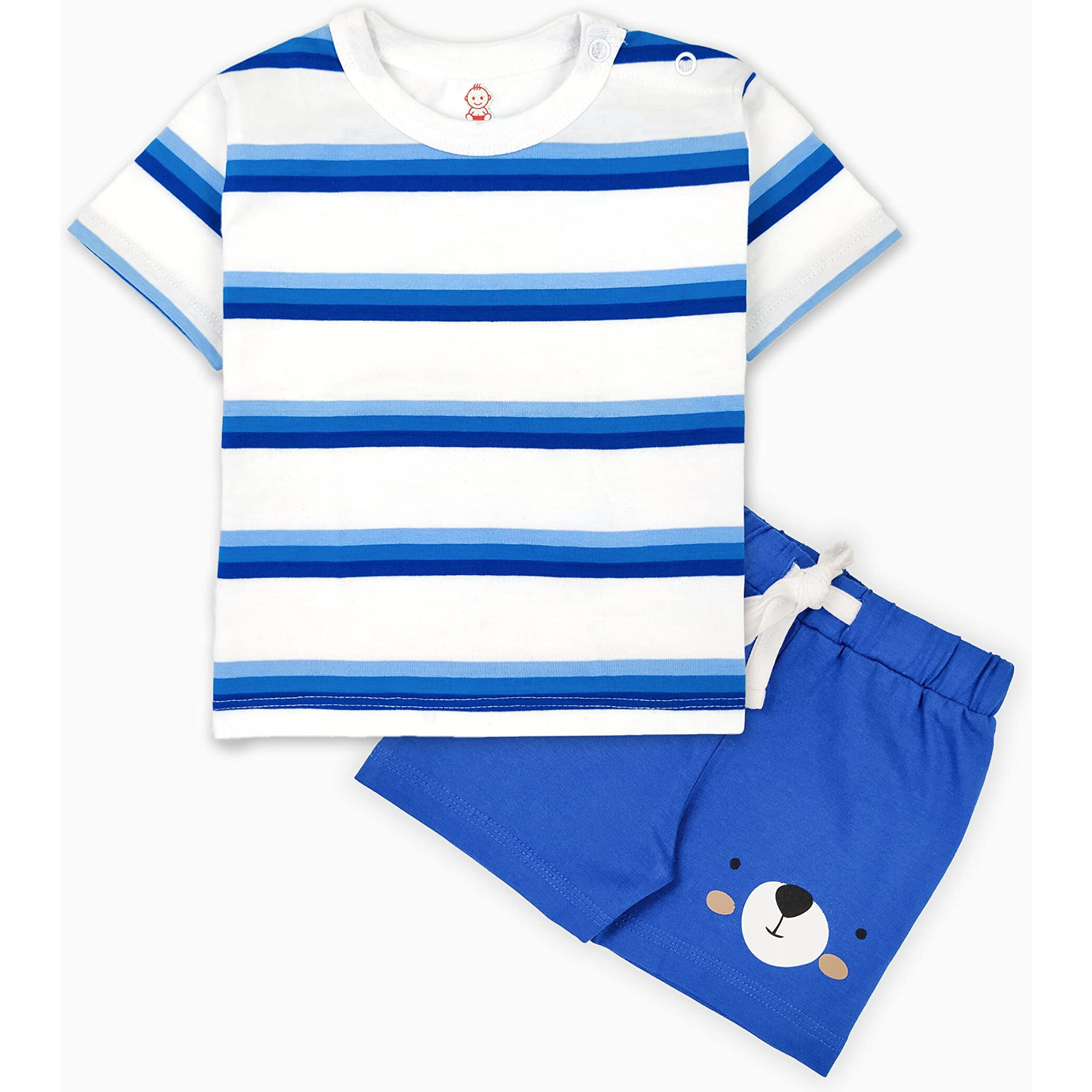 ARIEL Baby Boys & Baby girls Cotton Printed Round Neck Half Sleeve T-shirt & Short Latest Summer Clothing Sets (AR-BHALFSS-1218-RBSTRIPE_Multicolor_12-18 month)