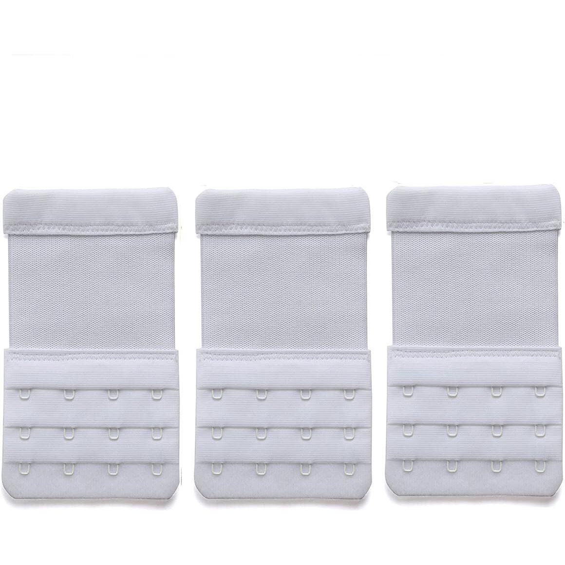 DClub Bra Extender 2 Hook Stretchy Soft and Comfortable Bra Strap Extender for Women in Pregnency or Weight gain. (WHITE 3 PIECES (4 HOOK 4 RAW))