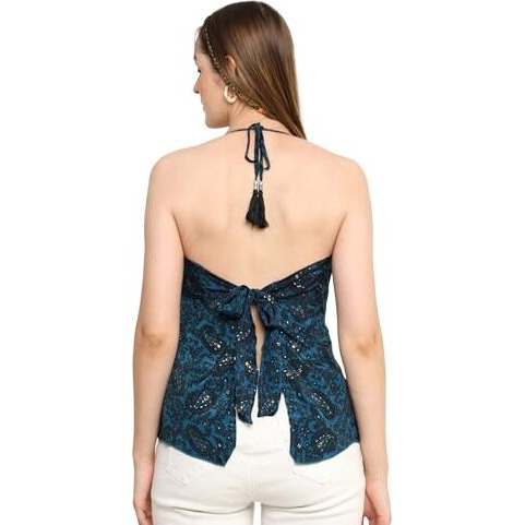 KE Kanha Exports Womens Relaxed Fit Halter Top - Stylish and Comfortable Casual Wear for Women & Girls (Dark Grey Blue)