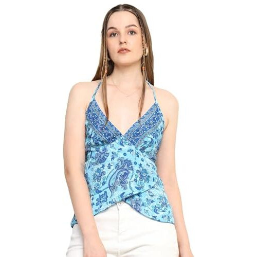 KE Kanha Exports Womens Relaxed Fit Halter Top - Stylish and Comfortable Casual Wear for Women & Girls (Hippie Blue)