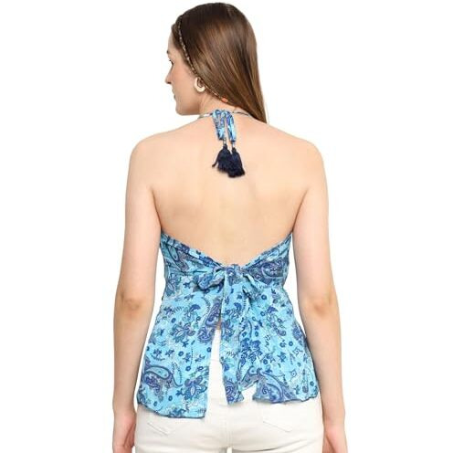 KE Kanha Exports Womens Relaxed Fit Halter Top - Stylish and Comfortable Casual Wear for Women & Girls (Hippie Blue)