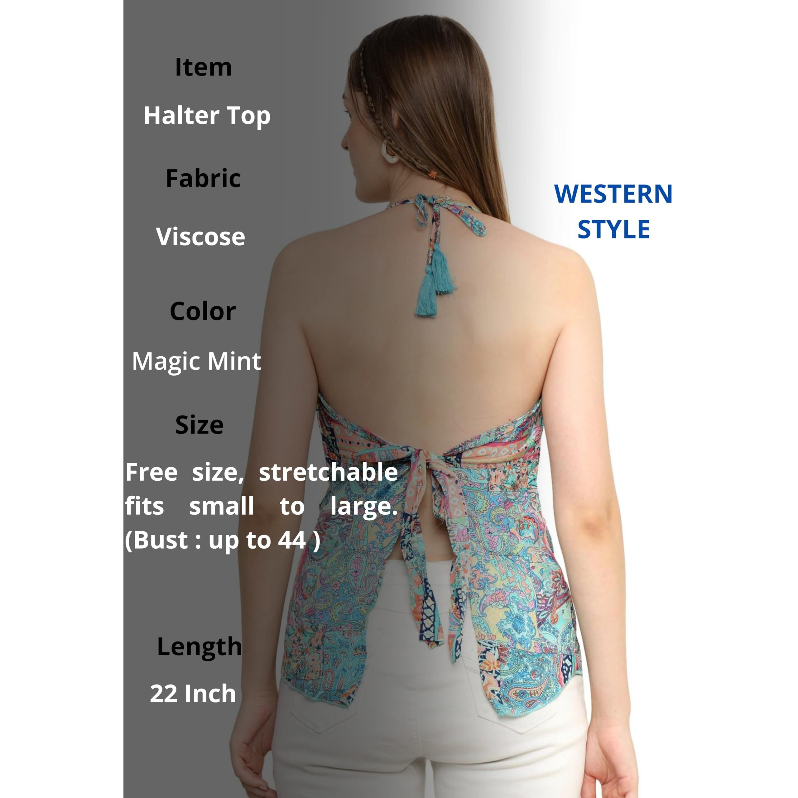 KE Kanha Exports Womens Relaxed Fit Halter Top - Stylish and Comfortable Casual Wear for Women & Girls (Mint Tulip)