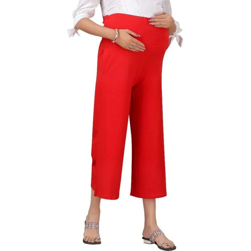 Easy Feed Womens Loose Fit Cotton Maternity Palazzo (PL-RED-L_Red_L)