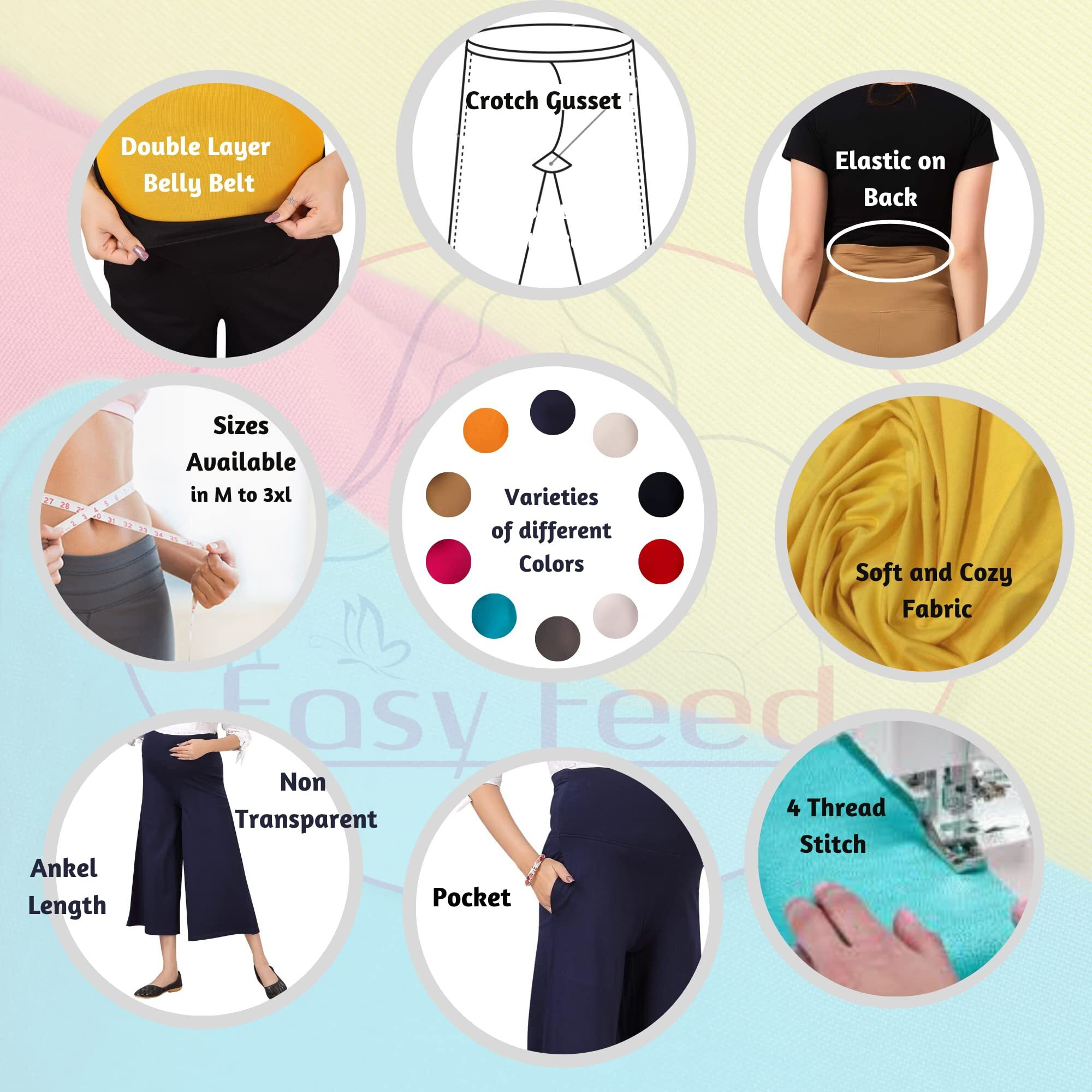 Easy Feed Womens Cotton Lycra Over The Belly Maternity Plazo/Culottes for Pregnant Women for pre & Post Pregnancy (Phiroji) (M)