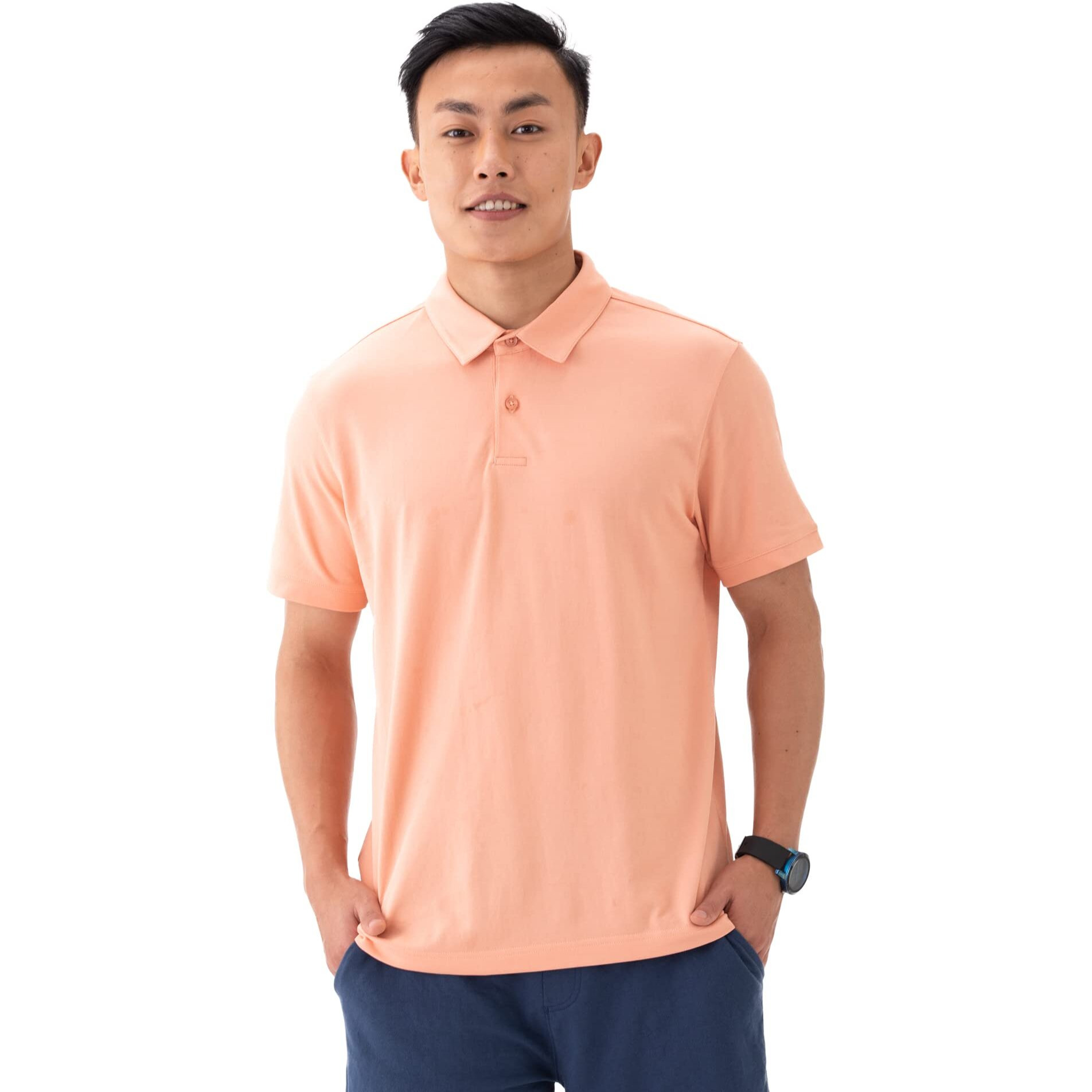 DAMENSCH Mens Regular Fit Cotton Half Sleeve 2 Button Polo T-shirt |t shirt for men polo mens polo t shirt polo t shirts mens polo t shirts with collar t shirts for men stylish-Coral Pink-S