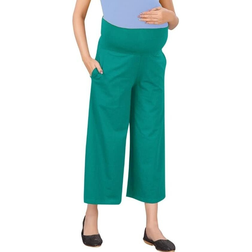 Easy Feed Womens Relaxed Fit Cotton Maternity Palazzo (PL-RAMAGREEN-3XL_Rama Green_3XL)