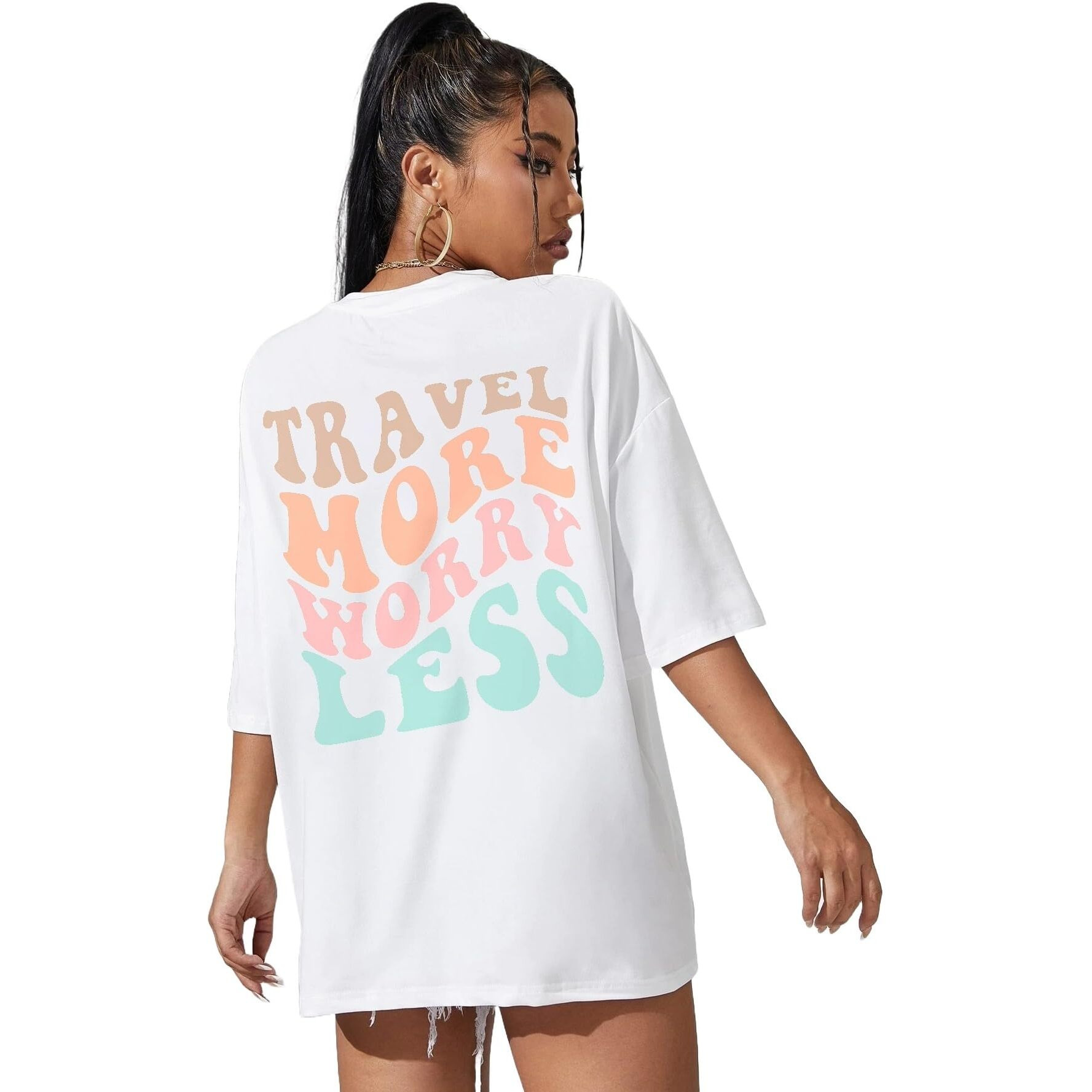 DENIMHOLIC Cotton Half Sleeve Printed Oversized t Shirts for Women Loose t Shirts for Women Baggy t Shirt for Women Graphic Tshirt for Women Oversize (XX-Large White)