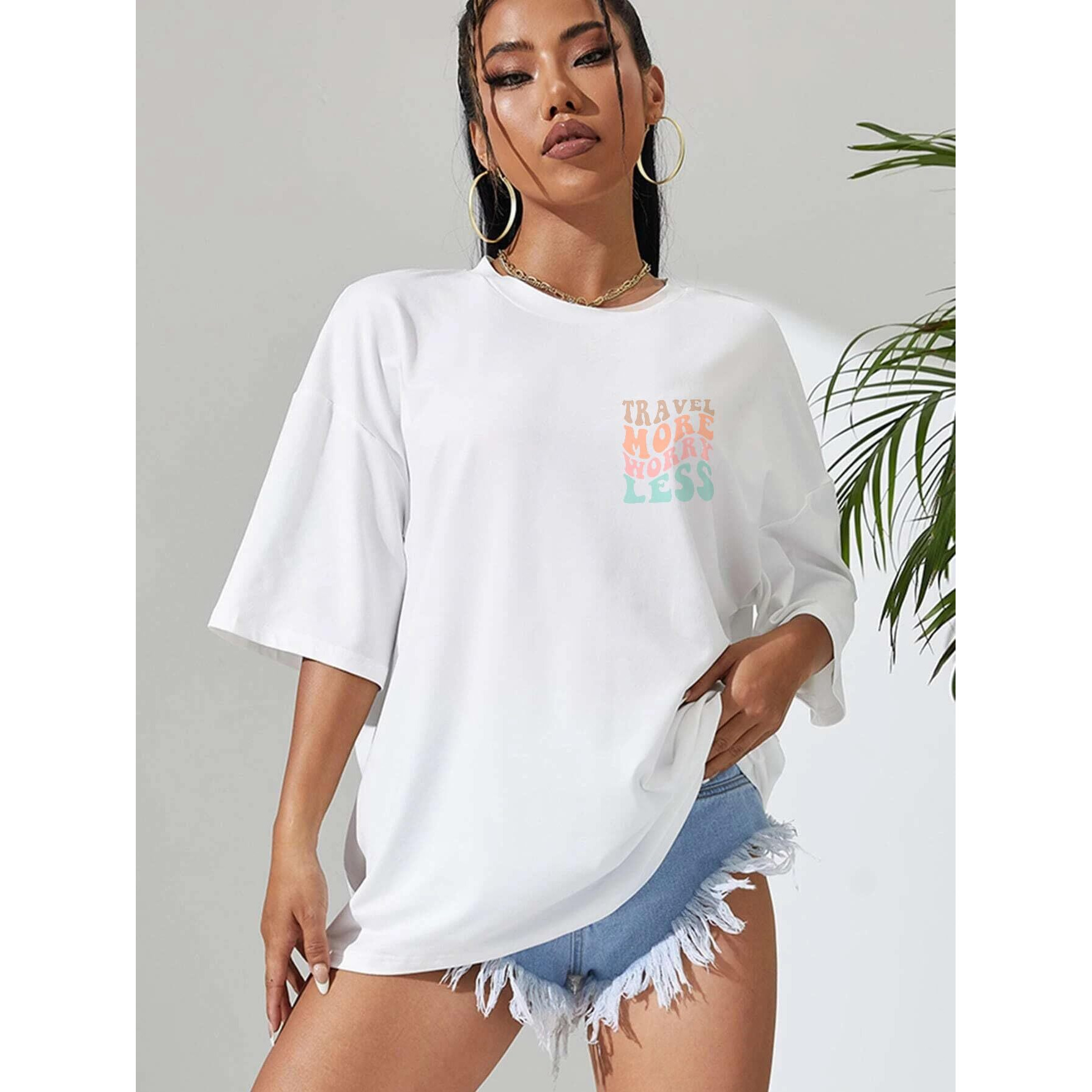 DENIMHOLIC Cotton Half Sleeve Printed Oversized t Shirts for Women Loose t Shirts for Women Baggy t Shirt for Women Graphic Tshirt for Women Oversize (XX-Large White)