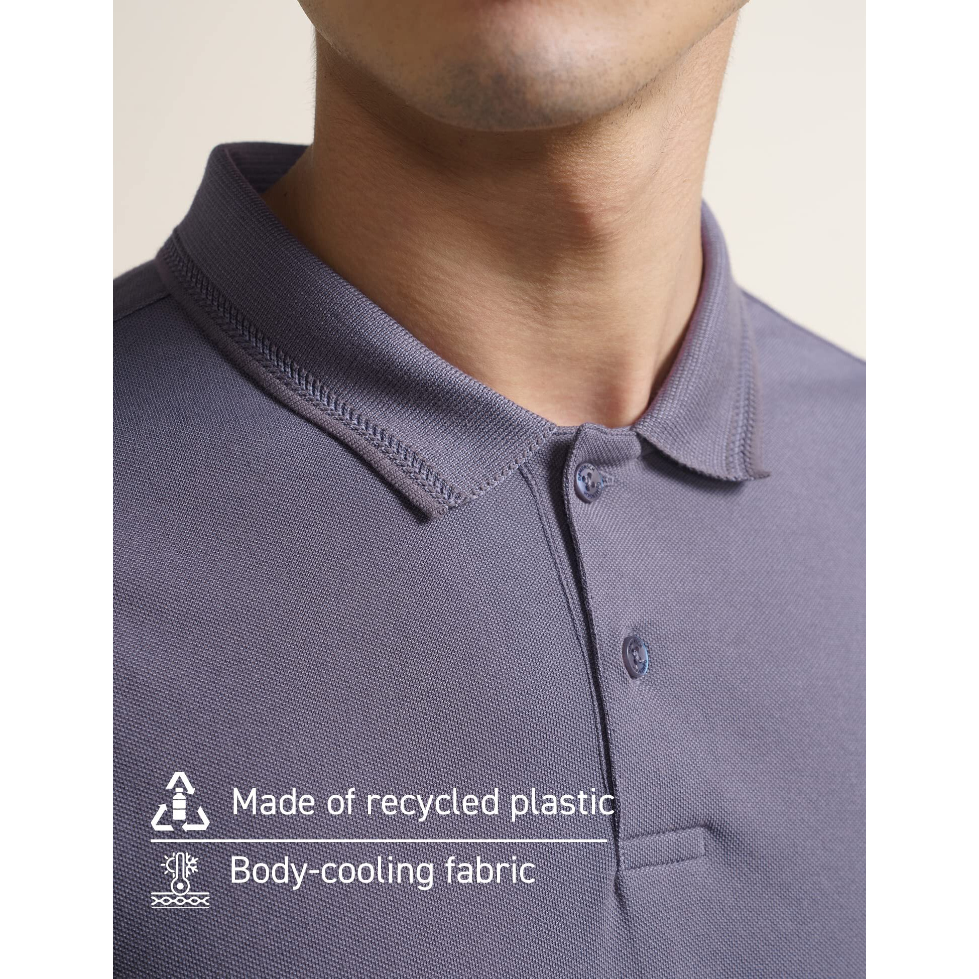 DAMENSCH Constant Mens All-Degree Thermoregulating Pique 500 Day Polo T-Shirt - 2 btn -Pack of 1-Lavender Blue-Medium