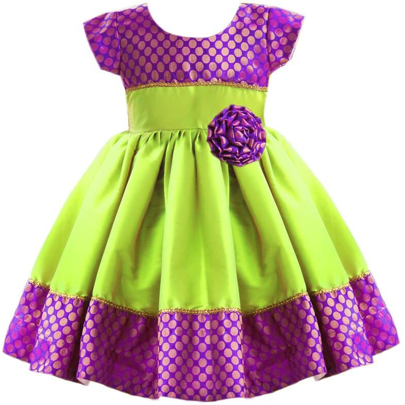Stanwells Kids Baby Girls Frocks Knee Length Birthday Ruffle Pattern Cap Sleeve Traditional Embroidery Western Frock Princess Birthday Dress for Girls (Pista Green 3-6 Months)
