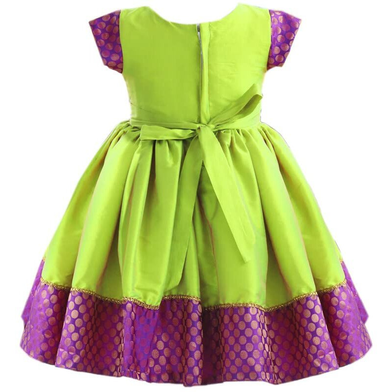 Stanwells Kids Baby Girls Frocks Knee Length Birthday Ruffle Pattern Cap Sleeve Traditional Embroidery Western Frock Princess Birthday Dress for Girls (Pista Green 3-6 Months)