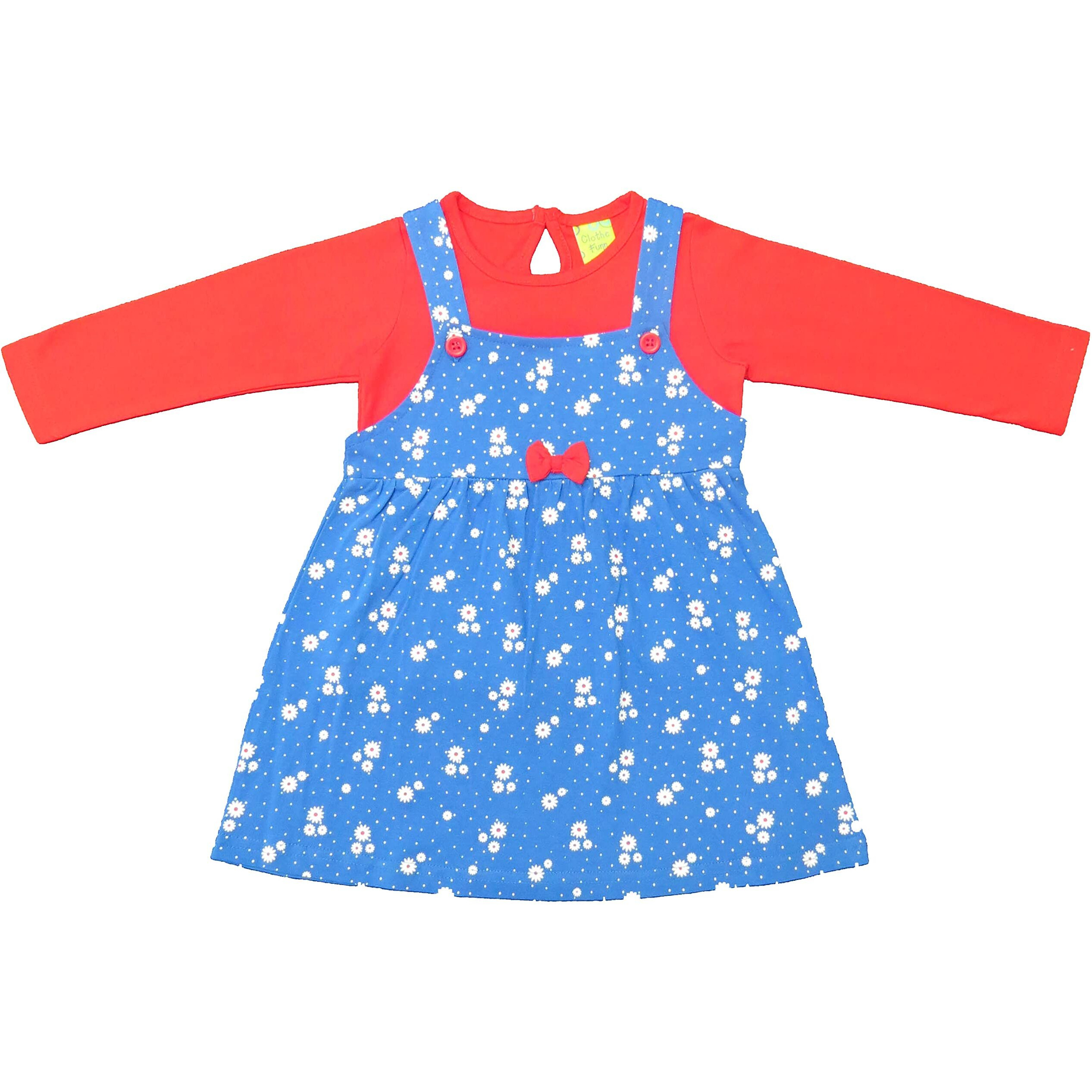 Clothe Funn New Born Knee Length Baby Girl Dress (Red/Royal 0-3 Months)