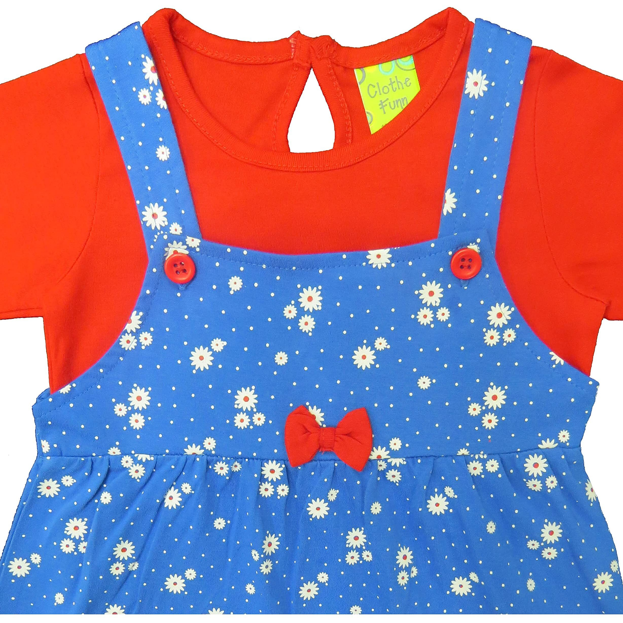 Clothe Funn New Born Knee Length Baby Girl Dress (Red/Royal 0-3 Months)