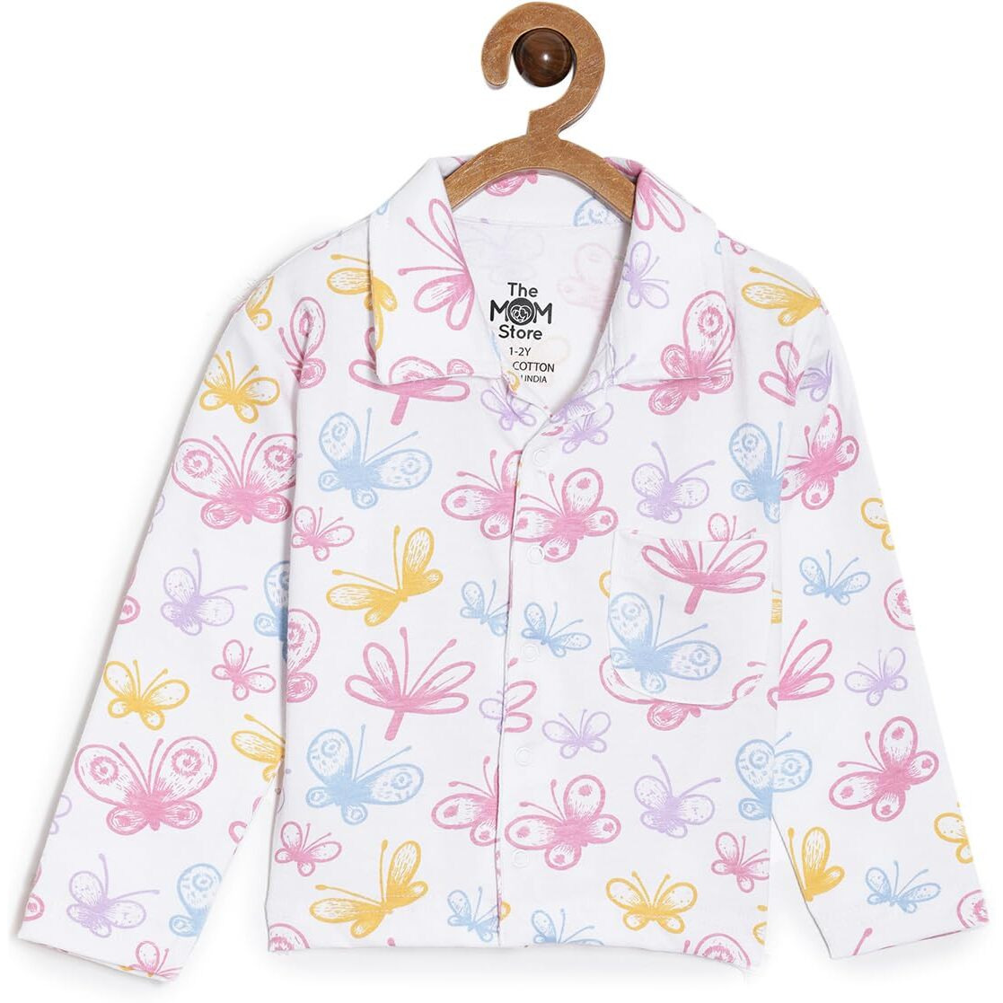 The Mom Store Baby Pajama Set | 100% Cotton | Nightwear | Sleepwear for Newborn and for Infant | Soft | Comfortable | Spring Wings | for Boys and Girls| 0-6 Months | White |