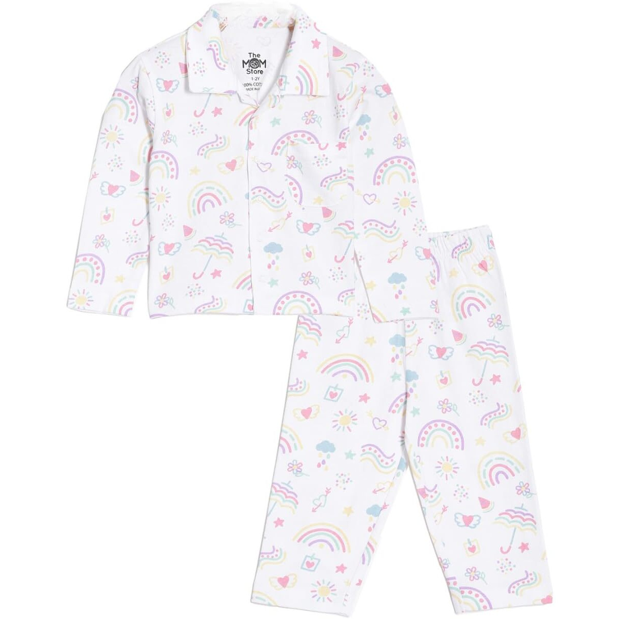 The Mom Store Baby Pajama Set | 100% Cotton | Nightwear | Sleepwear for Newborn and for Kids | Soft | Comfortable | for Boys and Girls | Sunshine and Rainbows |0-6 Months |