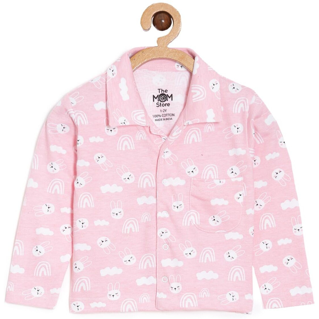 The Mom Store Baby Pajama Set | 100% Cotton | Nightwear | Sleepwear for Newborn and for Infant | Soft | Comfortable | Cutey Bunny Print | for Boys and Girls| 6-7 Years |Pink |