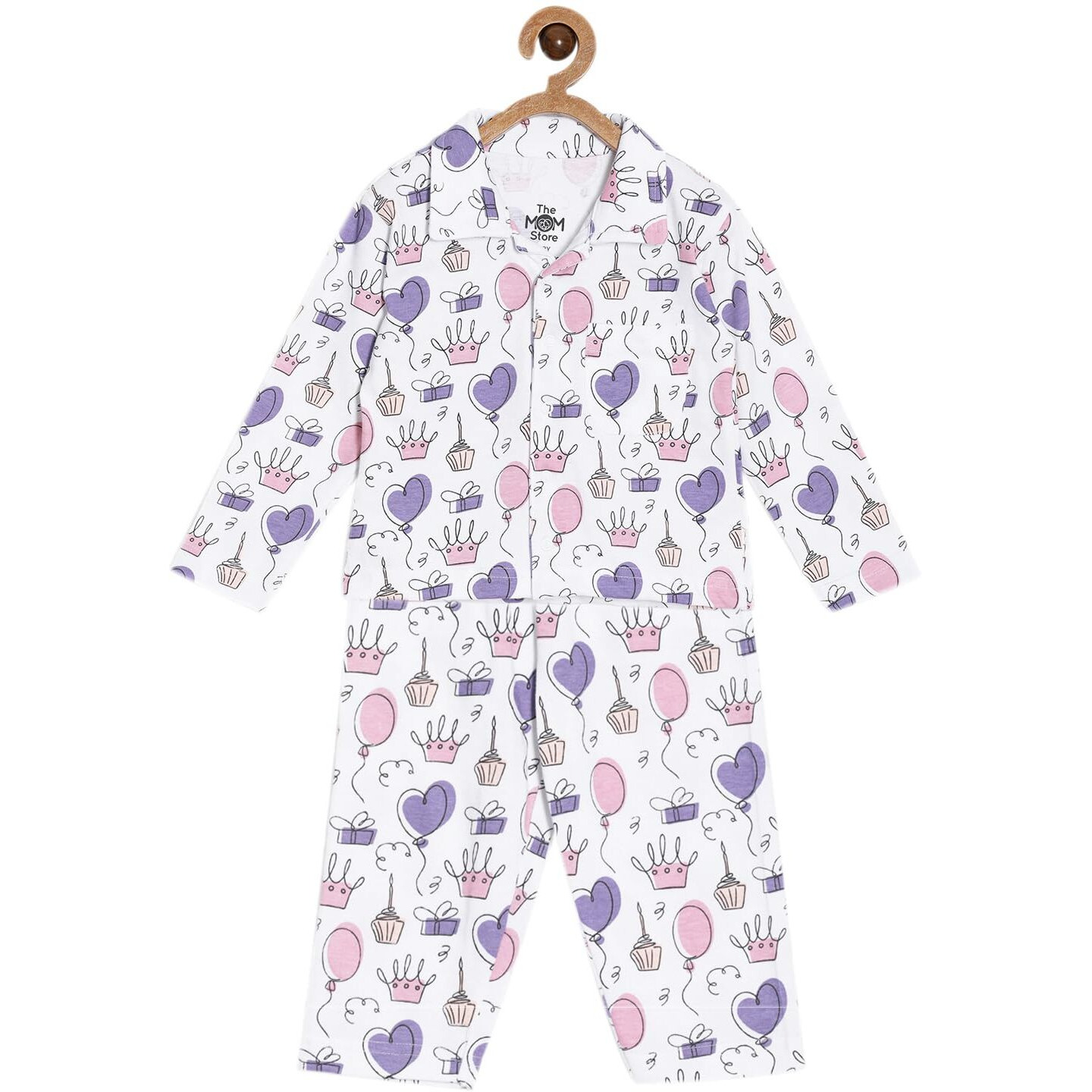 The Mom Store Baby Pajama Set | 100% Cotton | Nightwear | Sleepwear for Newborn and for Infant | Soft | Comfortable | Princess Party | for Boys and Girls| 0-6 Months | White |