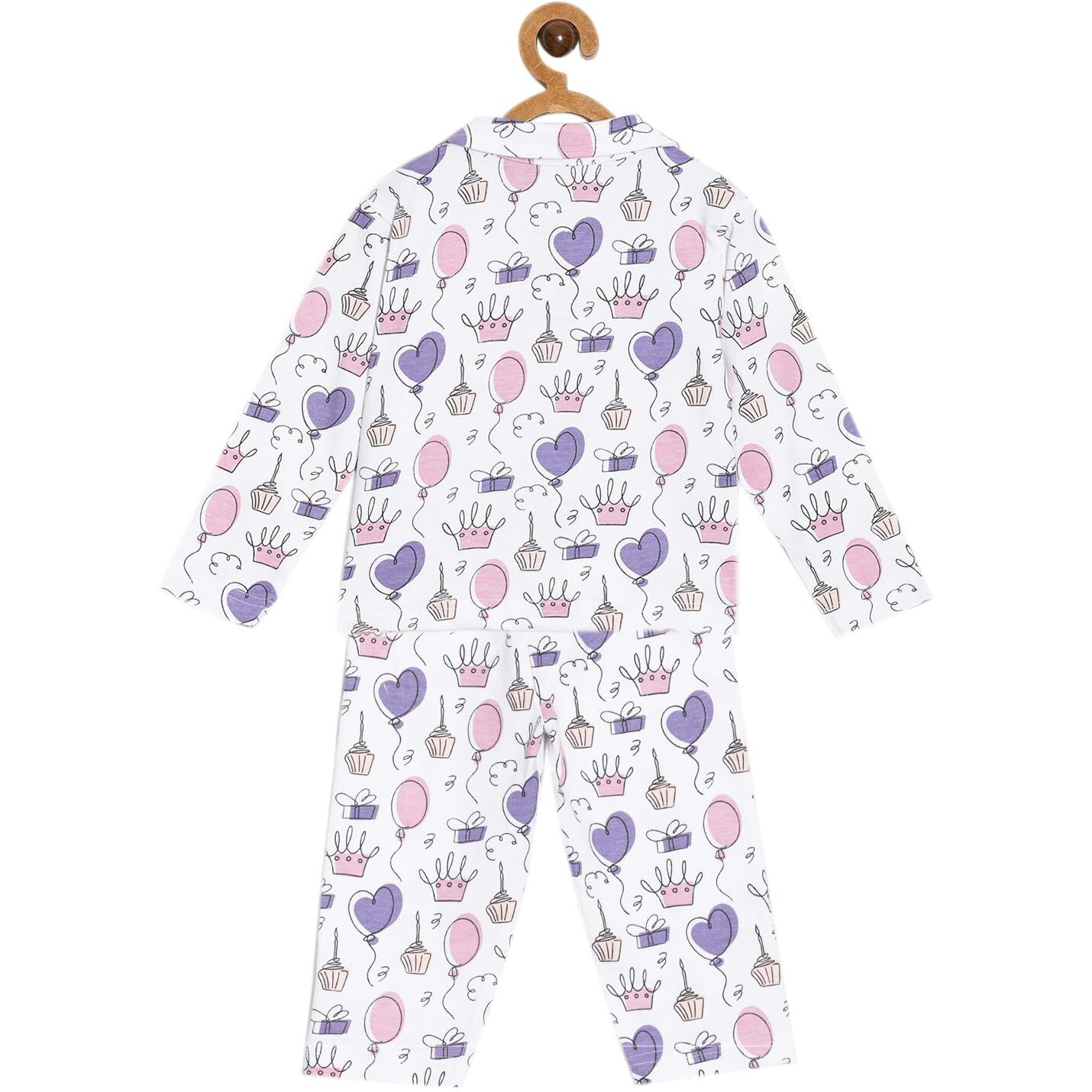 The Mom Store Baby Pajama Set | 100% Cotton | Nightwear | Sleepwear for Newborn and for Infant | Soft | Comfortable | Princess Party | for Boys and Girls| 0-6 Months | White |