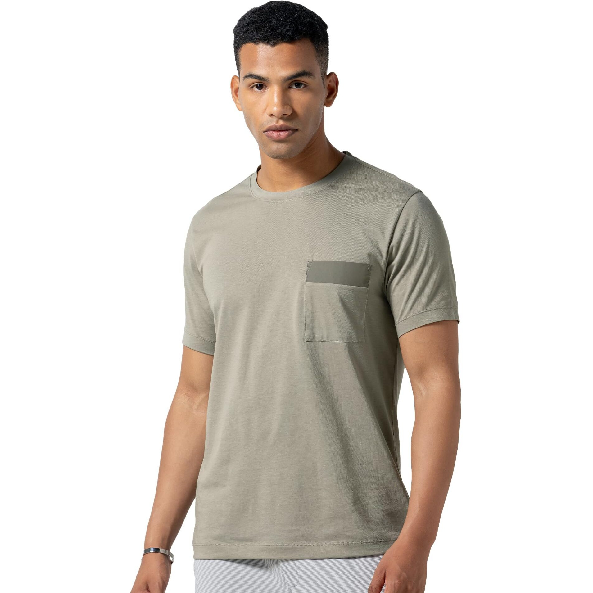 DAMENSCH Regular Fit Half Sleeve Premium Cotton Blend Solid Patch Pocket Lightweight Durable Casual Wear Lounge Wear Elemental Tshirt with Pocket for Men-Smoke Gray-L