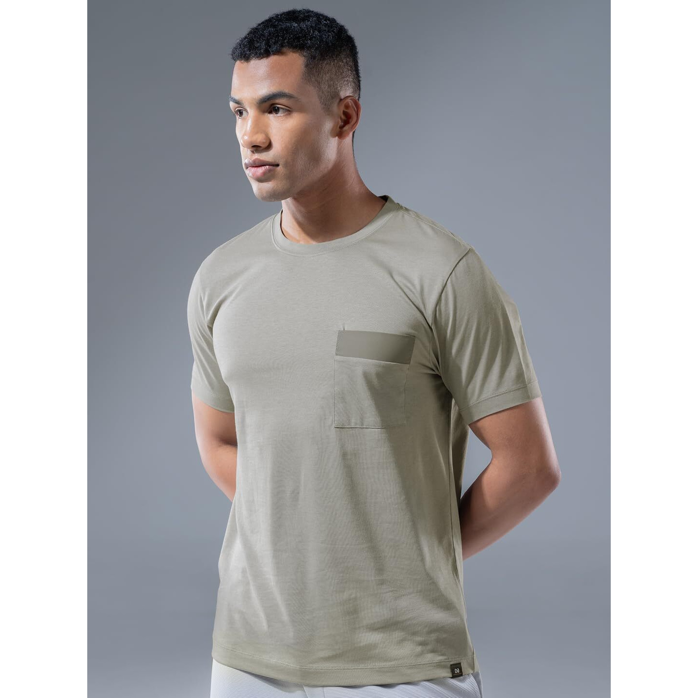 DAMENSCH Regular Fit Half Sleeve Premium Cotton Blend Solid Patch Pocket Lightweight Durable Casual Wear Lounge Wear Elemental Tshirt with Pocket for Men-Smoke Gray-L
