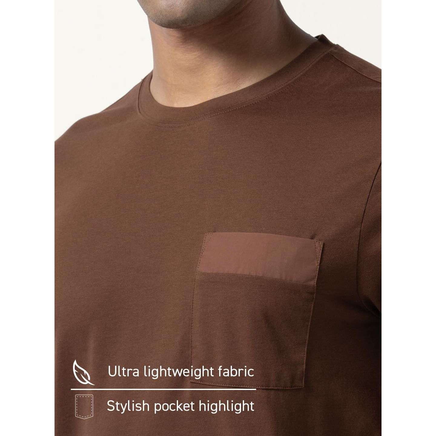 DAMENSCH Regular Fit Half Sleeve Premium Cotton Blend Solid Patch Pocket Lightweight Durable Casual Wear Lounge Wear Elemental Tshirt with Pocket for Men-Copper brown-XXL