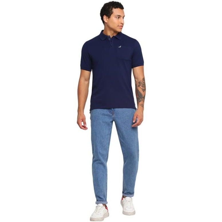AMERICAN CREW Polo Collar T-Shirt for Men with Pocket (AC357-M_Navy Blue)